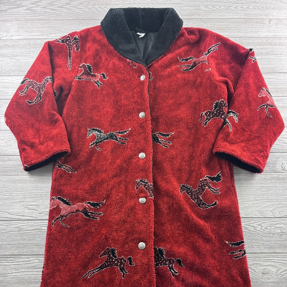 Outback Trading Co Horse Fleece Coat Red Western Equestrian Duster Jacket 4780